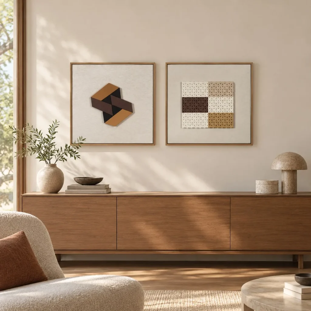 Wood Inlay Geometric Set of 2 in clay — front view