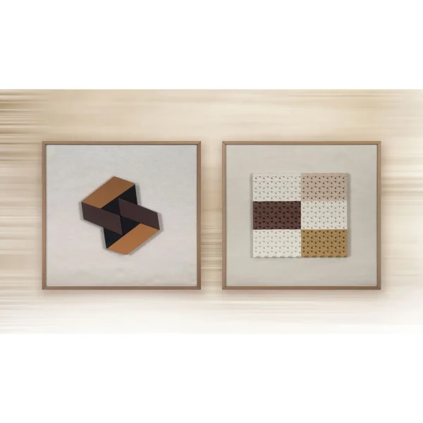 Wood Inlay Geometric Set of 2 in clay — in a room setting