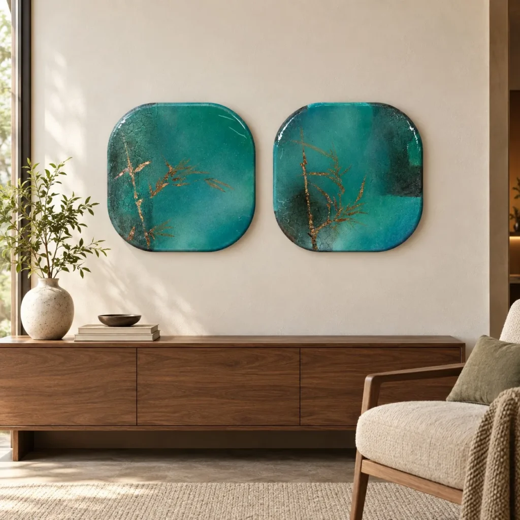 Turquoise Glazed Pebble Set of 2 in blue — front view