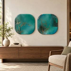 Turquoise Glazed Pebble Set of 2 in blue — front view