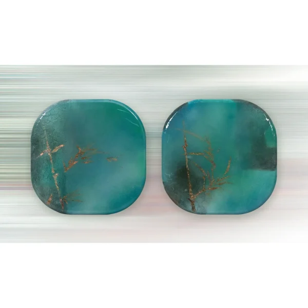 Turquoise Glazed Pebble Set of 2 in blue — in a room setting