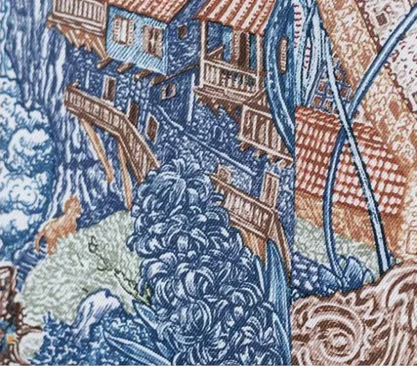 Framed Scarf Print Set of 2 with Letters and Animals in blue — detail