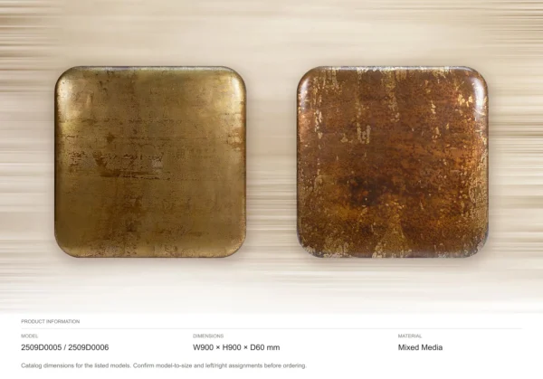 Glazed Gold and Amber Slab Set of 2, 90 x 90 cm Each in brushed brass — dimensions