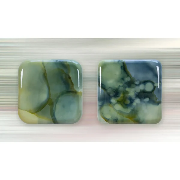 Glazed Ink Tile Set of 2 in Sage and Blue, 30 x 30 cm Each — in a room setting