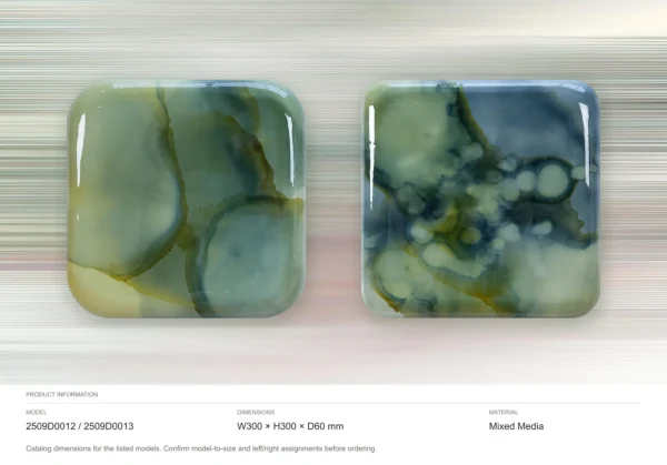 Glazed Ink Tile Set of 2 in Sage and Blue, 30 x 30 cm Each — dimensions