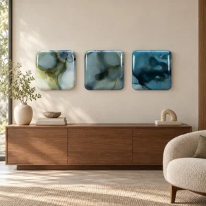 Glazed Ink Tile Set of 3 in slate — front view