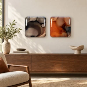 Glazed Ink Tile Set of 2 in Grey and Rust, 30 x 30 cm Each — front view