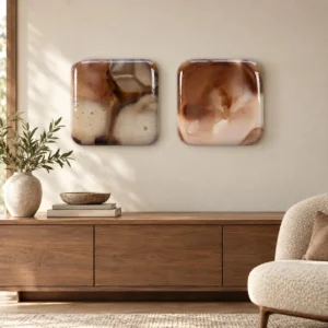 Glazed Ink Tile Set of 2 in Rust and Blush, 30 x 30 cm Each — front view