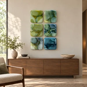 Glazed Ink Tile Set of 6 in olive — front view