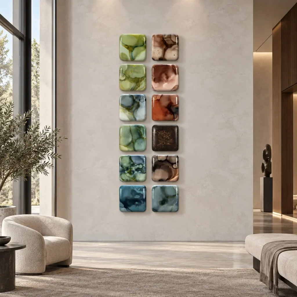 Glazed Ink Tile Column Set of 12, 70 x 210 cm Overall in multicolour — front view