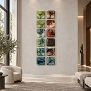Glazed Ink Tile Column Set of 12, 70 x 210 cm Overall in multicolour — front view