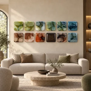 Glazed Ink Tile Row Set of 12, 210 x 70 cm Overall in multicolour — front view