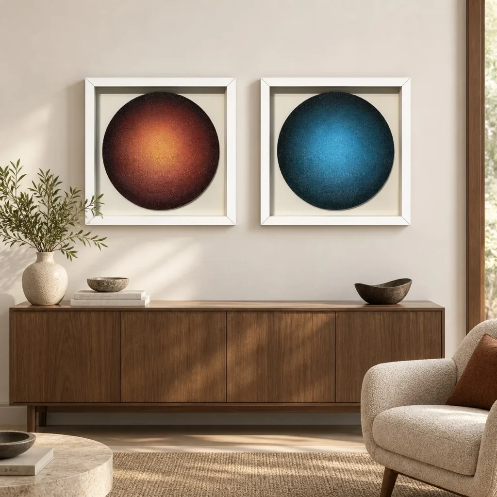 Gradient Orb Set of 2 in Rust and Blue, 50 x 50 cm Each — front view