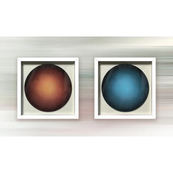 Gradient Orb Set of 2 in Rust and Blue, 50 x 50 cm Each — in a room setting