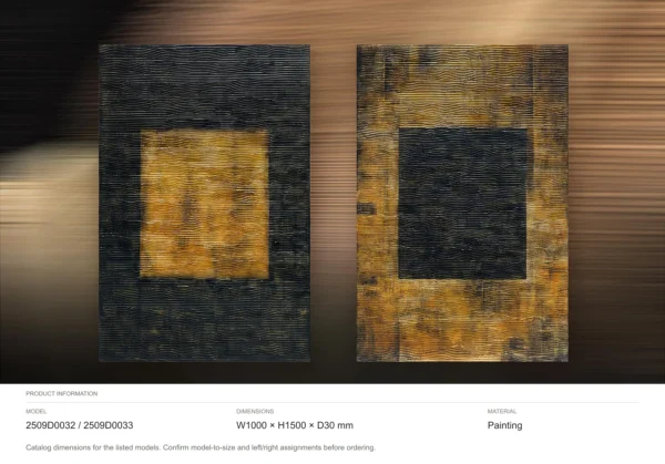 Gold Square on Navy Painting Set of 2, 100 x 150 cm Overall in brushed brass — dimensions