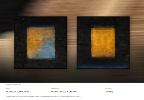 Glowing Square on Black Painting Set of 2, 100 x 100 cm Each in black — dimensions