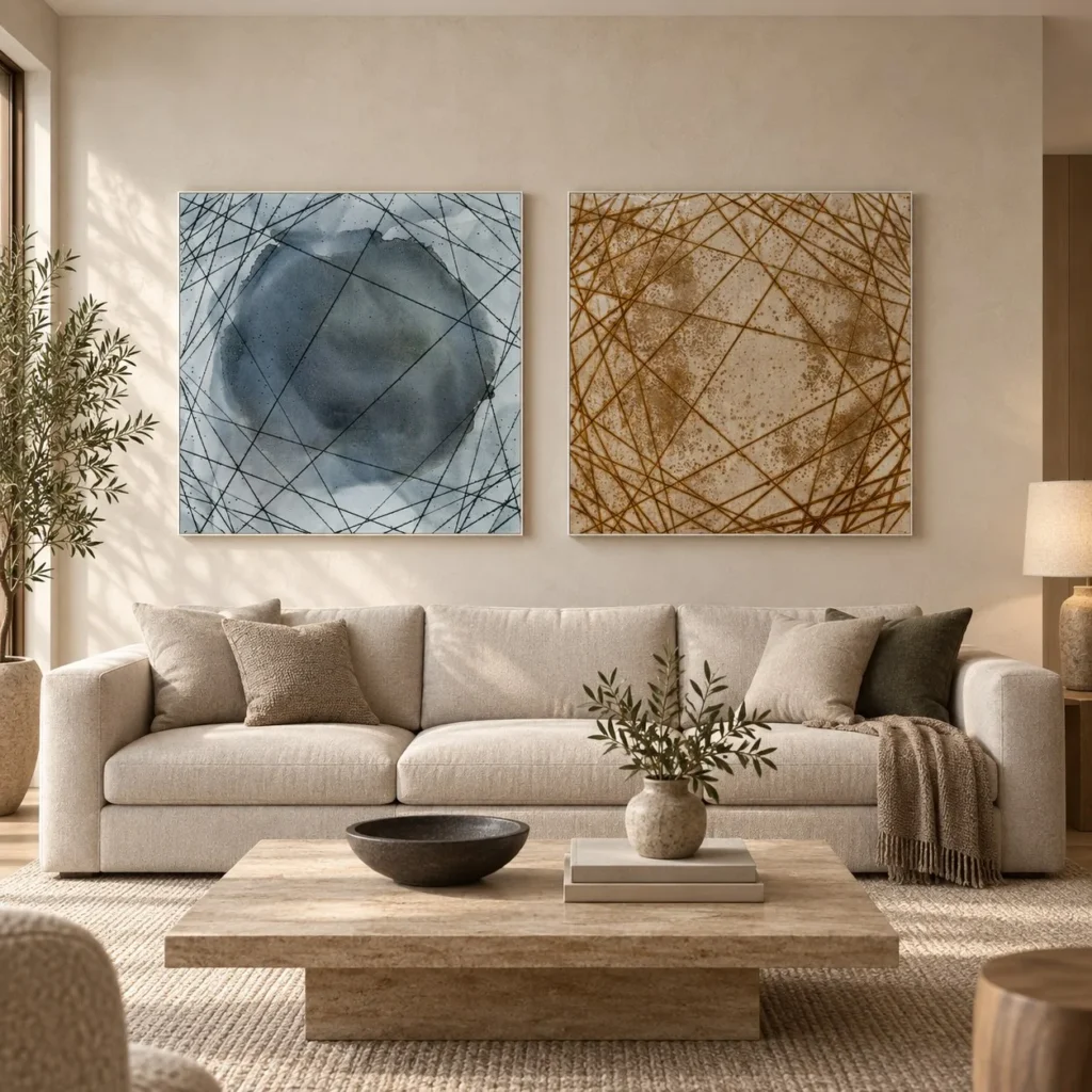 Line Web Painting Set of 2 in blue — front view