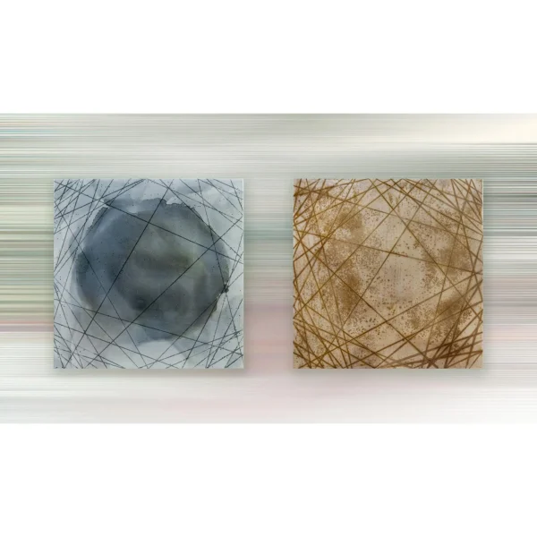 Line Web Painting Set of 2 in blue — in a room setting