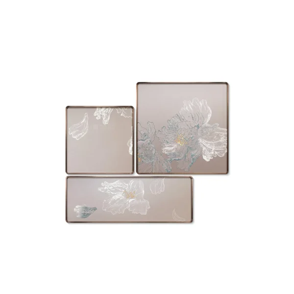 White Peony Line Relief Set of 3 in sand — in a room setting