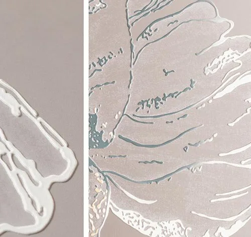 White Peony Line Relief Set of 3 in sand — detail