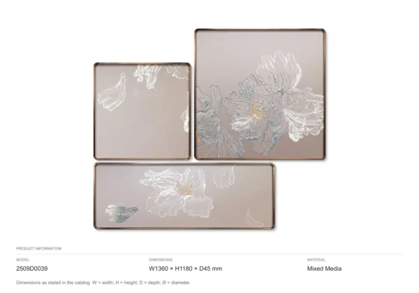 White Peony Line Relief Set of 3 in sand — dimensions