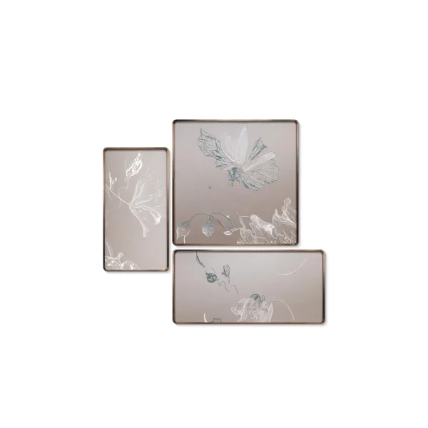 White Flower Line Relief Set of 3 in sand — in a room setting
