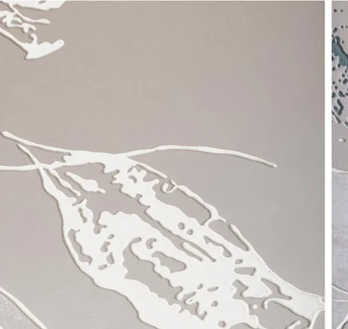 White Flower Line Relief Set of 3 in sand — detail