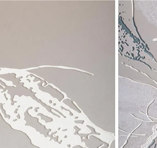 White Flower Line Relief Set of 3 in sand — detail