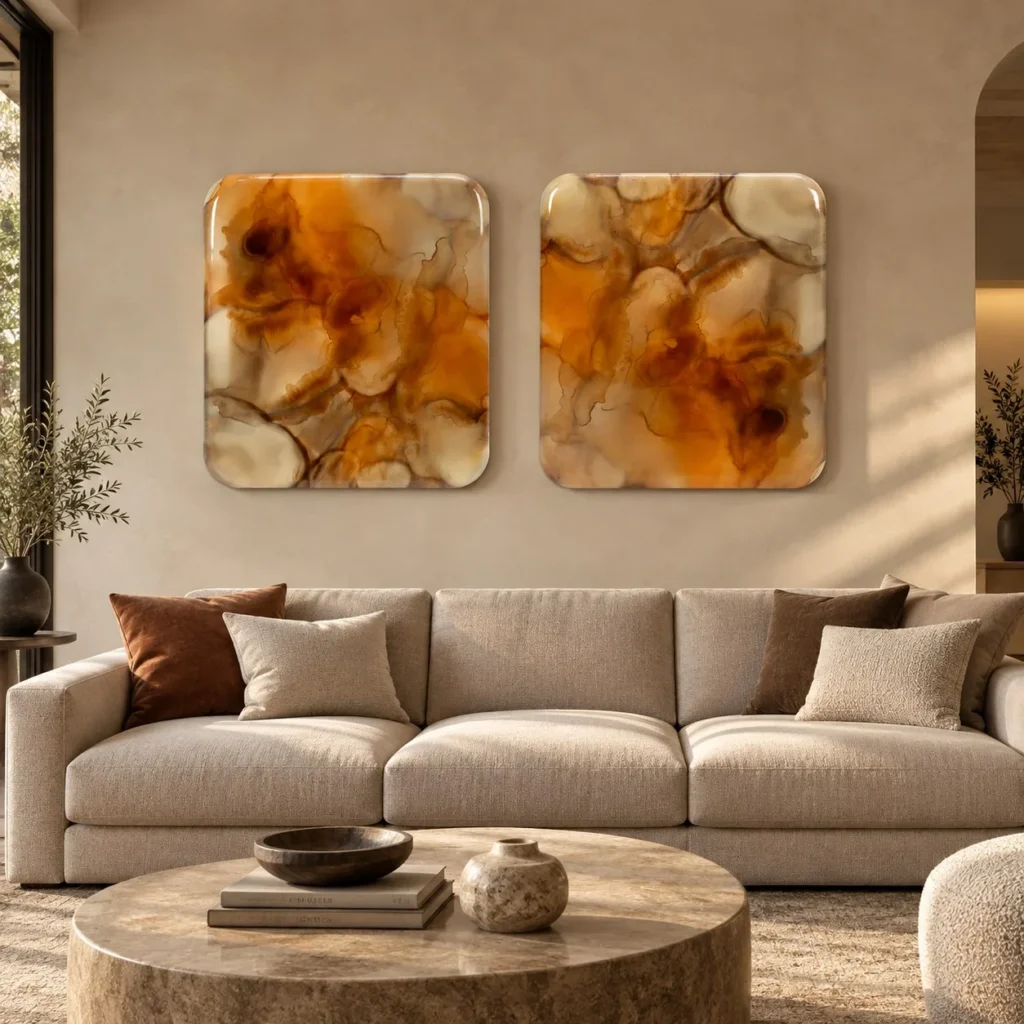 Amber Ink Glazed Set of 2, 66 x 73 cm Each in rust — front view