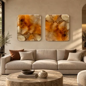 Amber Ink Glazed Set of 2, 66 x 73 cm Each in rust — front view