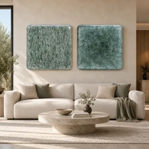 Glazed Sage Speckle Slab Set of 2, 100 x 100 cm Each in olive — front view