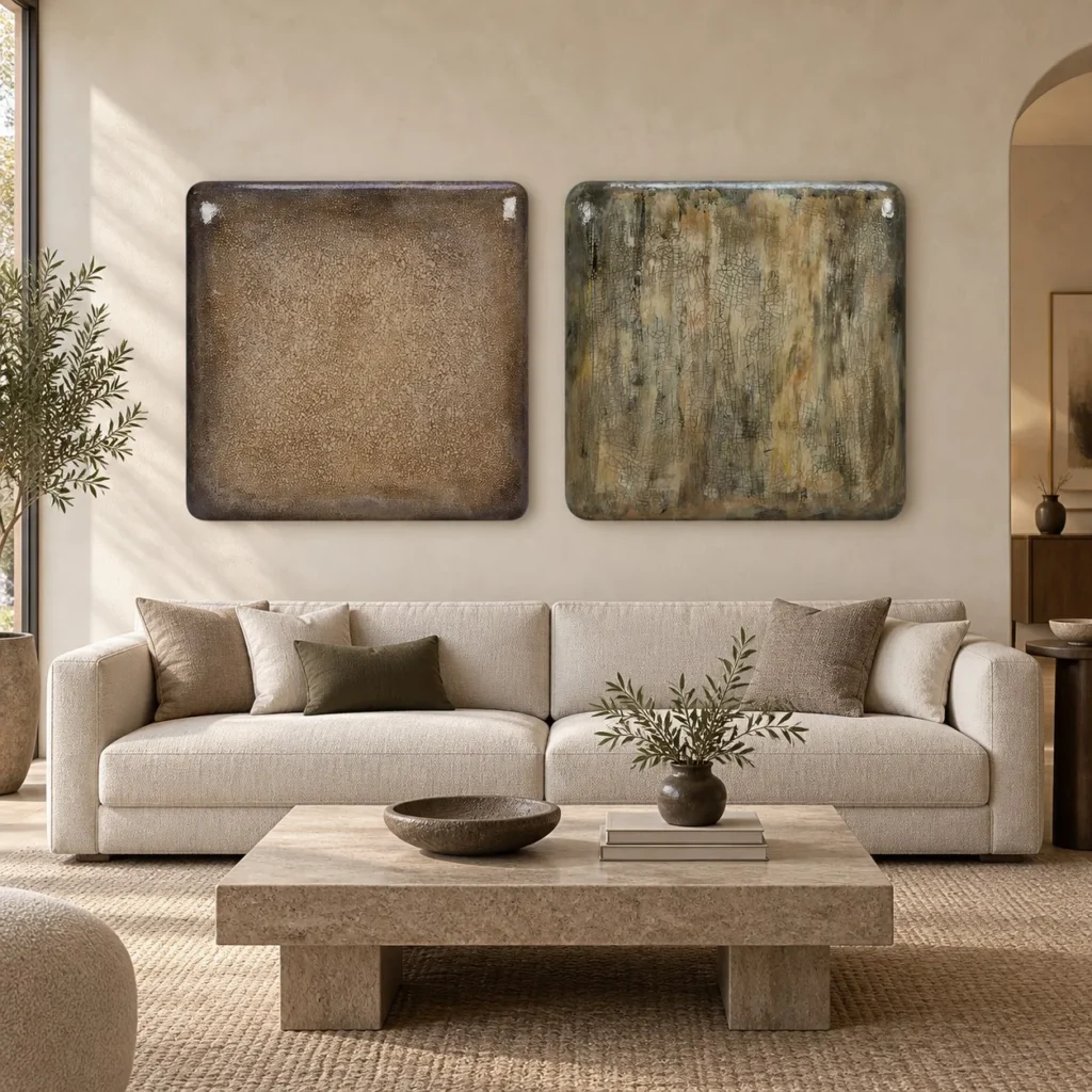 Glazed Stone Slab Set of 2 in sand — front view
