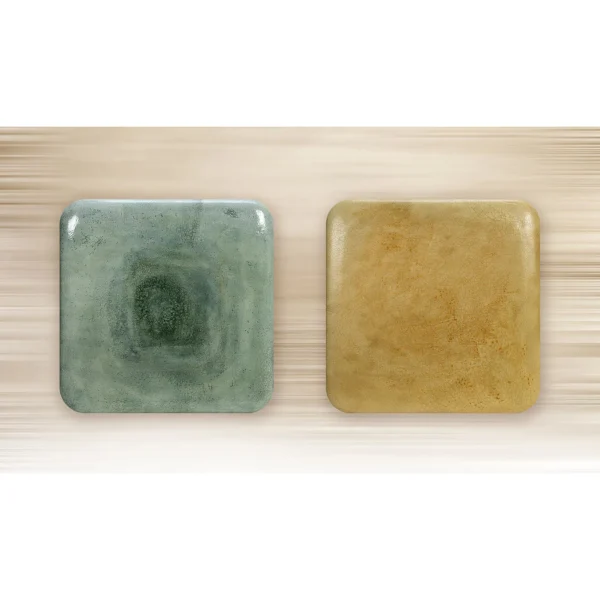 Glazed Slab Set of 2 in Sage and Mustard, 100 x 100 cm Each — in a room setting