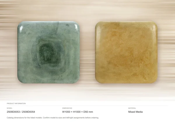 Glazed Slab Set of 2 in Sage and Mustard, 100 x 100 cm Each — dimensions
