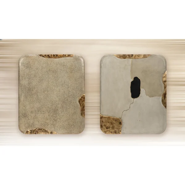 Cream Stone Slab Set of 2 with Gold Veins, 100 x 120 cm Each in oatmeal — in a room setting