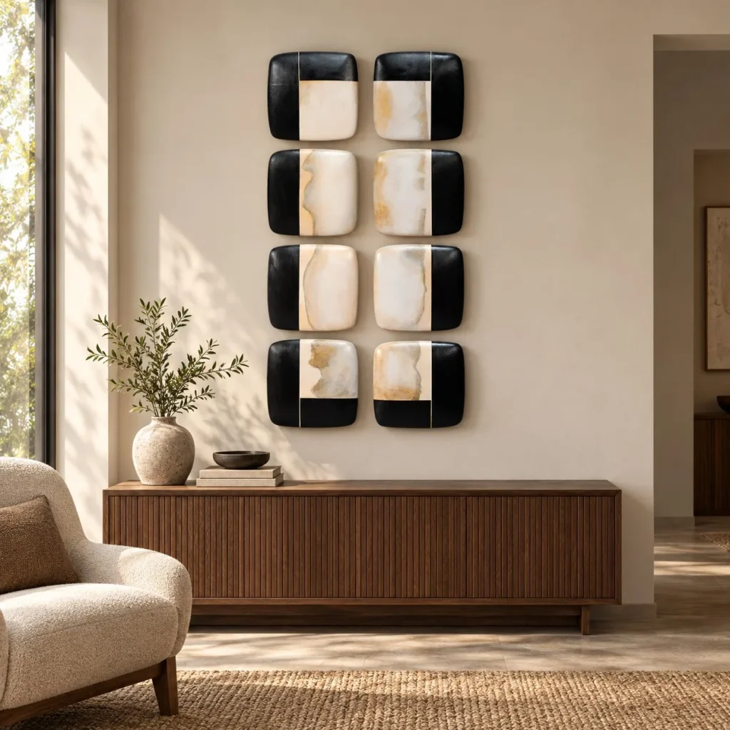 Black and Cream Glazed Tile Column Set of 8, 75 x 150 cm in black — front view
