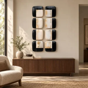 Black and Cream Glazed Tile Column Set of 8, 75 x 150 cm in black — front view