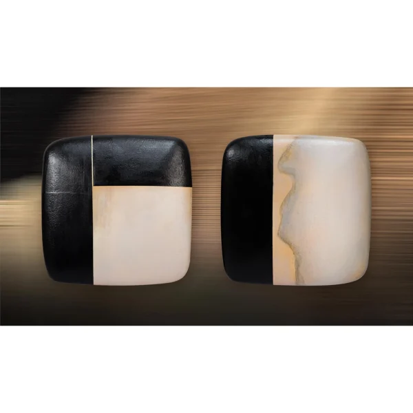 Black and Cream Glazed Tile Pair, 35 x 35 cm Each in black — in a room setting