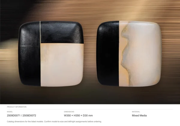 Black and Cream Glazed Tile Pair, 35 x 35 cm Each in black — dimensions