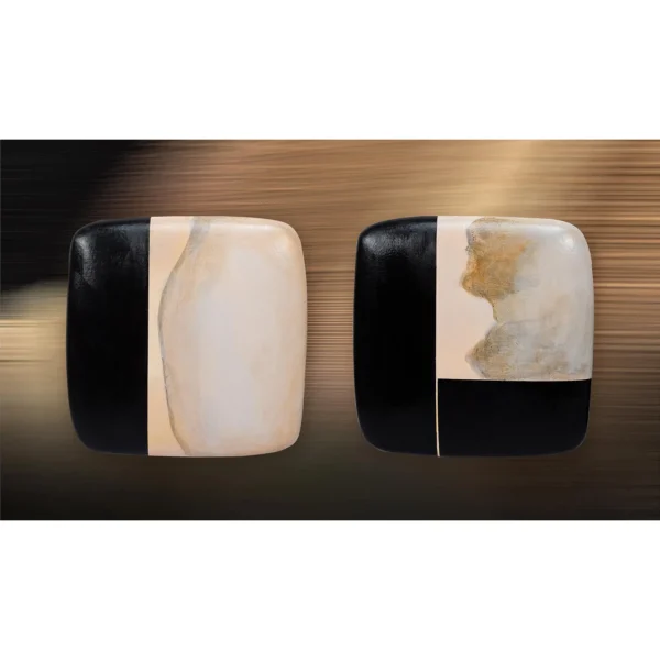 Black and Cream Glazed Tile Pair, Second, 35 x 35 cm Each in black — in a room setting