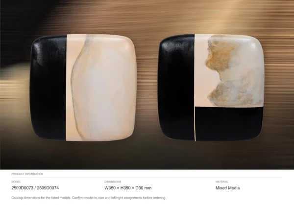 Black and Cream Glazed Tile Pair, Second, 35 x 35 cm Each in black — dimensions
