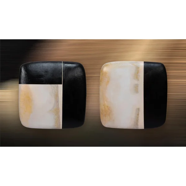 Black and Cream Glazed Tile Pair, Third, 35 x 35 cm Each in black — in a room setting