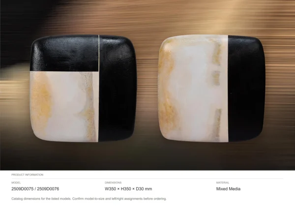 Black and Cream Glazed Tile Pair, Third, 35 x 35 cm Each in black — dimensions