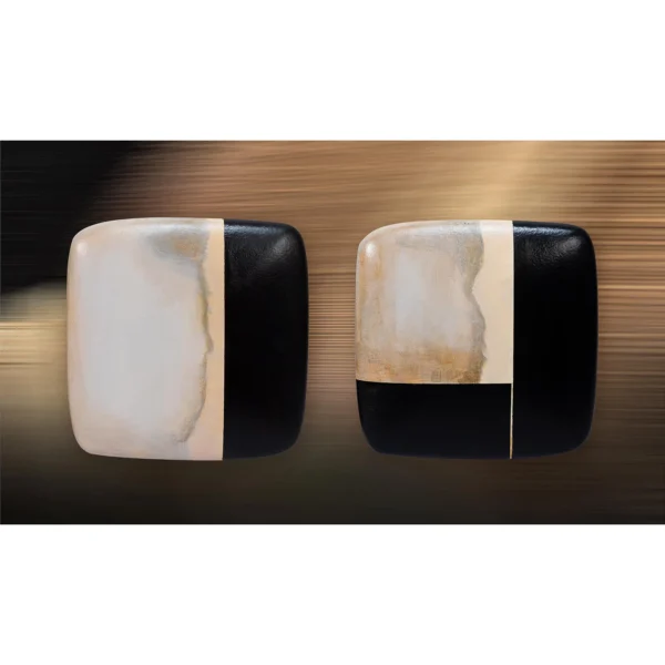 Black and Cream Glazed Tile Pair, Fourth, 35 x 35 cm Each in black — in a room setting