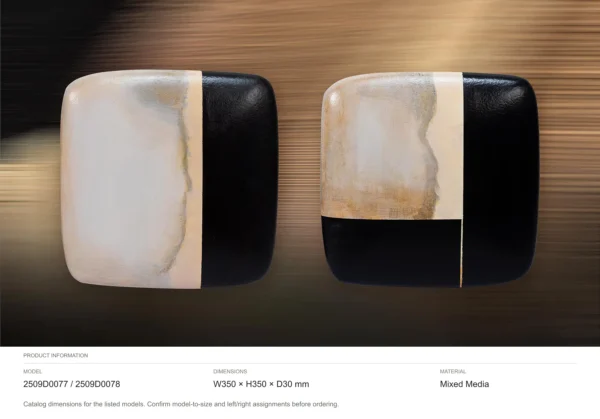 Black and Cream Glazed Tile Pair, Fourth, 35 x 35 cm Each in black — dimensions