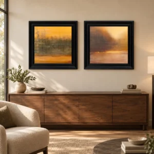 Golden Landscape Painting Set of 2 in brushed brass — front view