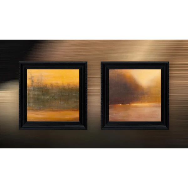 Golden Landscape Painting Set of 2 in brushed brass — in a room setting