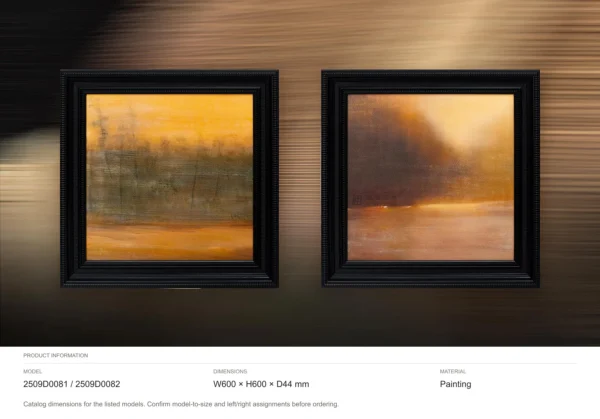 Golden Landscape Painting Set of 2 in brushed brass — dimensions