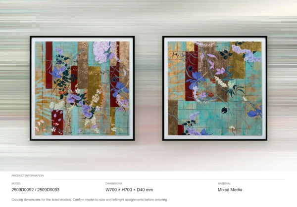 Teal Tile Collage Set of 2 in Black Frames, 70 x 70 cm Each — dimensions
