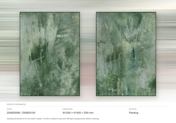 Green Fern Wash Painting Set of 2, 100 x 140 cm Each in olive — dimensions